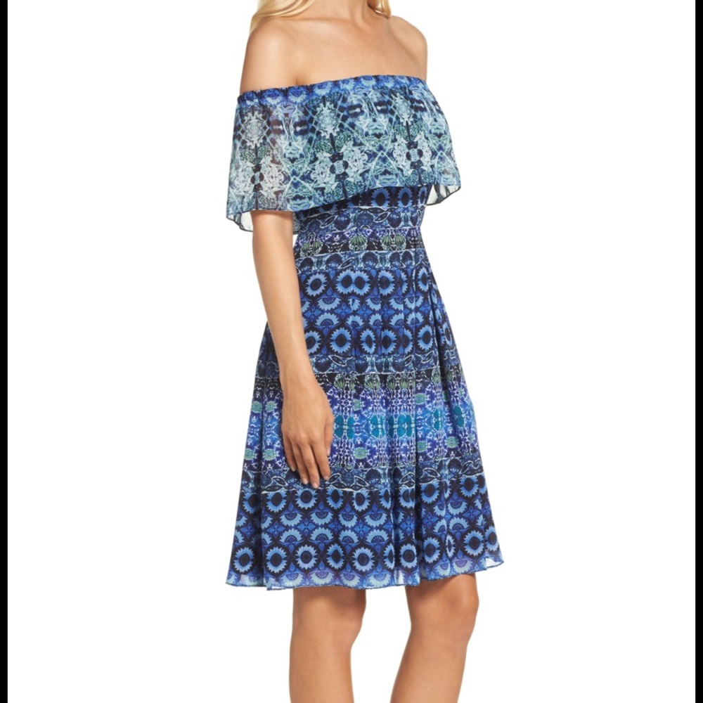 NWT Eliza J #542 Floral Chiffon Shoulder Dress - Picture 7 of 8